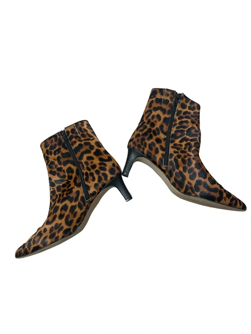 Andre Assous Leopard Print Fur Pointed Toe Ankle Booties - Brown/Black